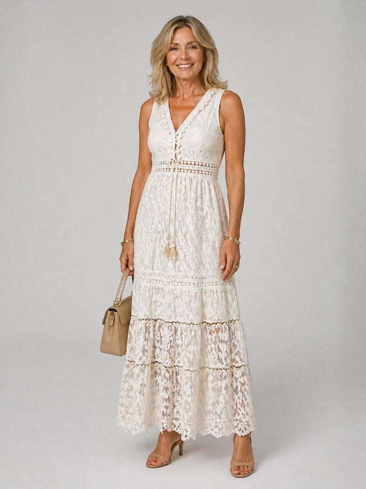 Beatriz | Vestido largo en crema con encaje