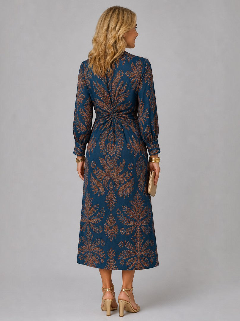 Alba | Vestido midi con motivo floral en azul petróleo