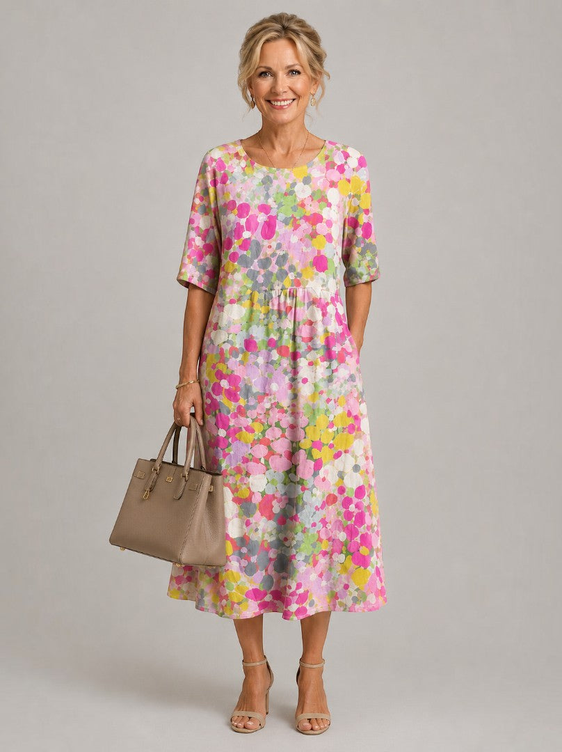 Adela | Vestido midi con flores en acuarela