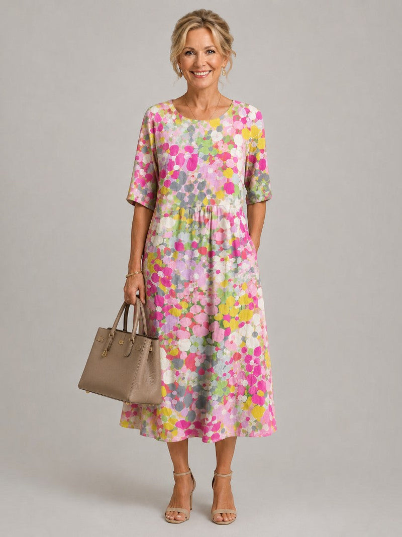 Adela | Vestido midi con flores en acuarela