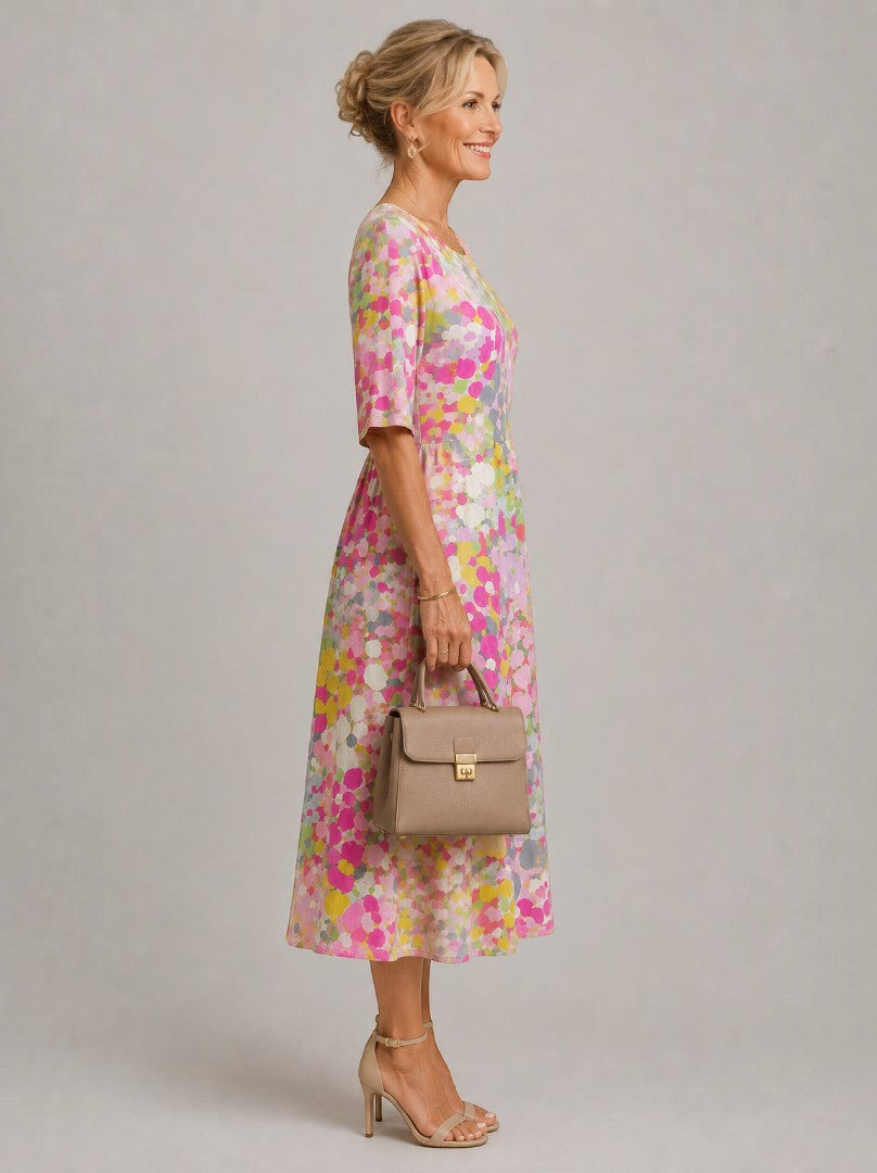 Adela | Vestido midi con flores en acuarela
