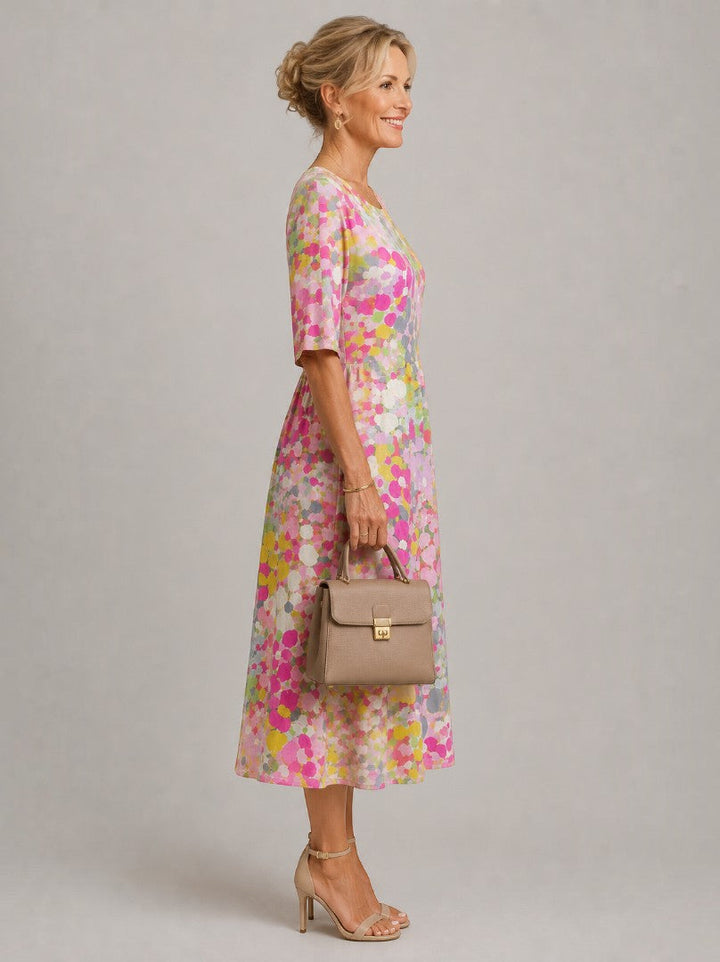 Adela | Vestido midi con flores en acuarela