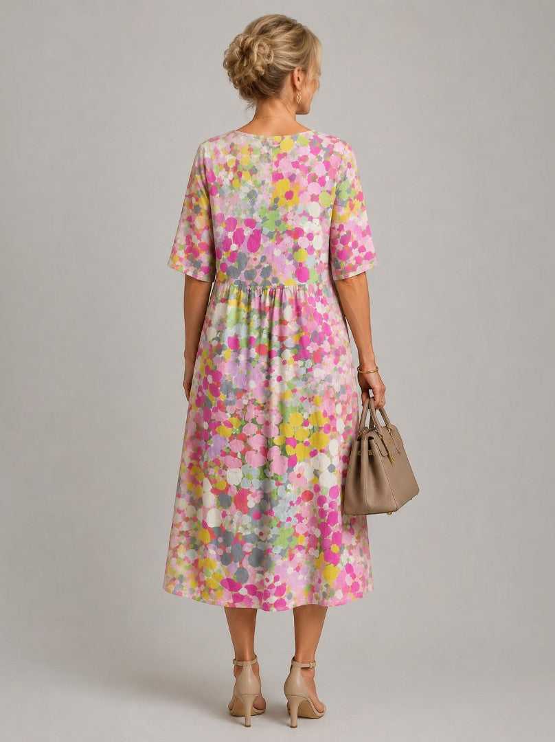 Adela | Vestido midi con flores en acuarela