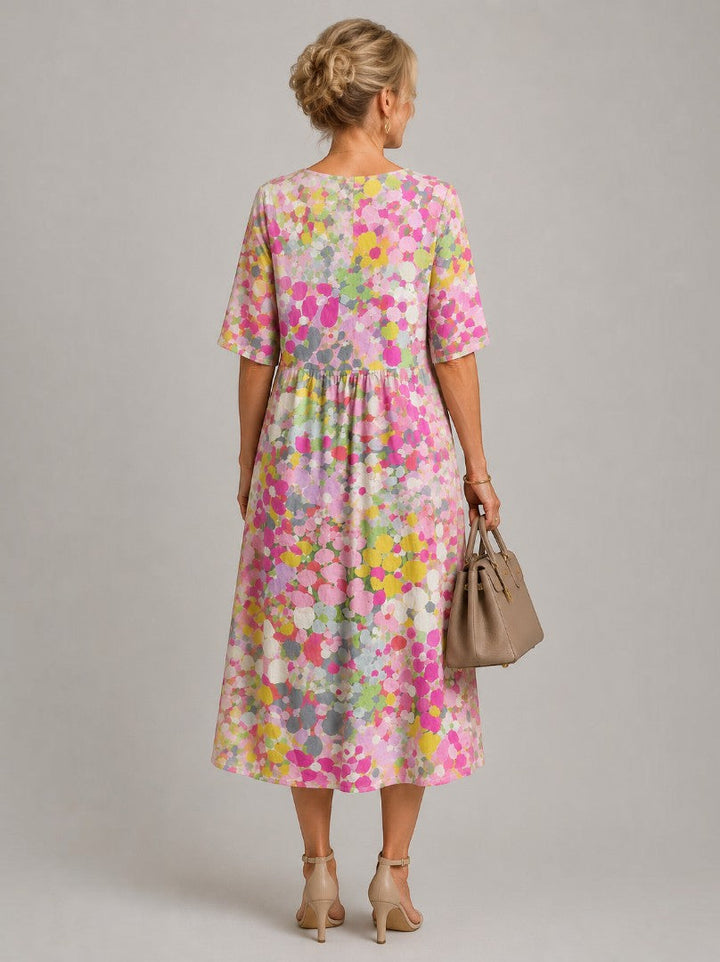 Adela | Vestido midi con flores en acuarela