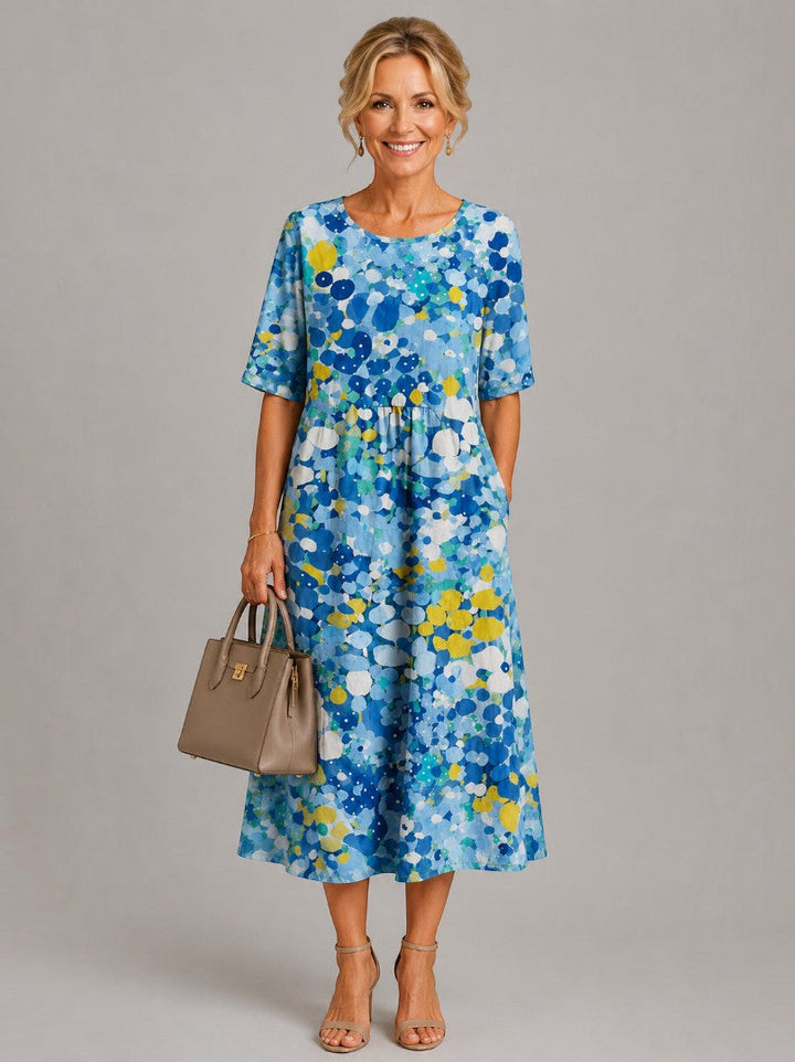 Adela | Vestido midi con flores en acuarela