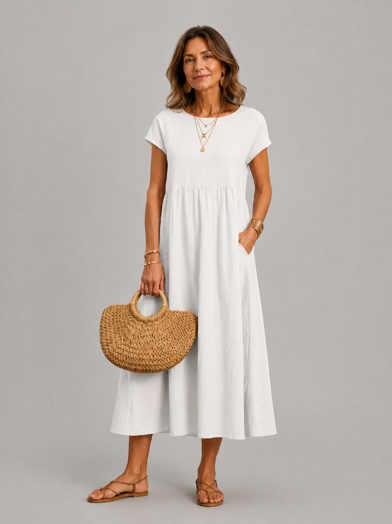 Alicia | Vestido de verano blanco efecto lino