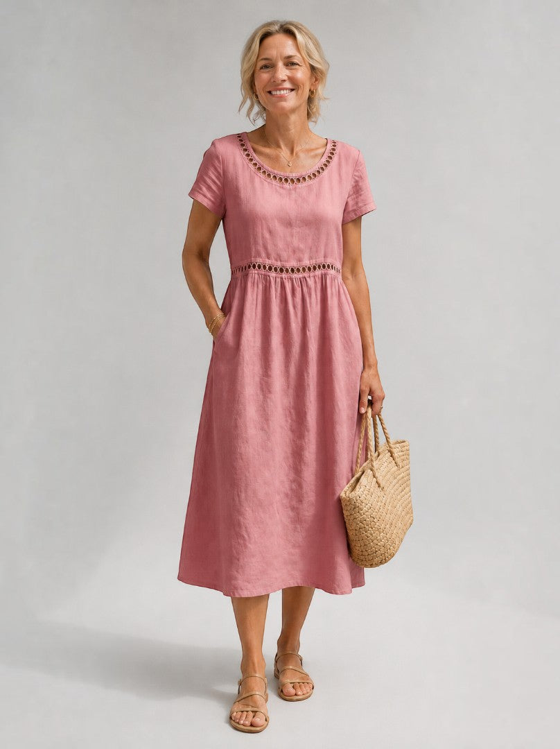Arantza | Vestido de verano en rosa palo efecto lino