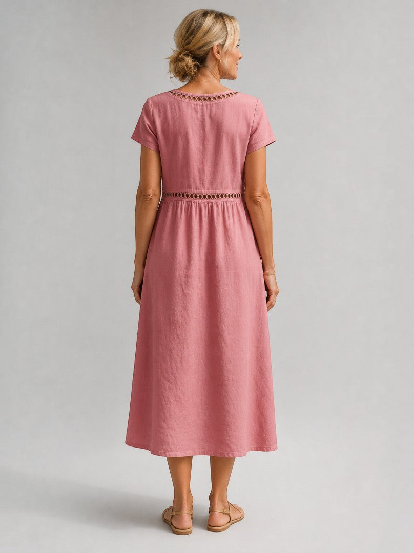 Arantza | Vestido de verano en rosa palo efecto lino