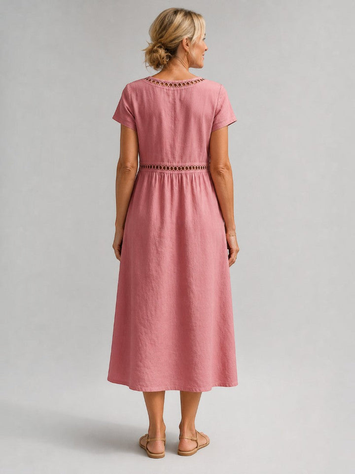 Arantza | Vestido de verano en rosa palo efecto lino