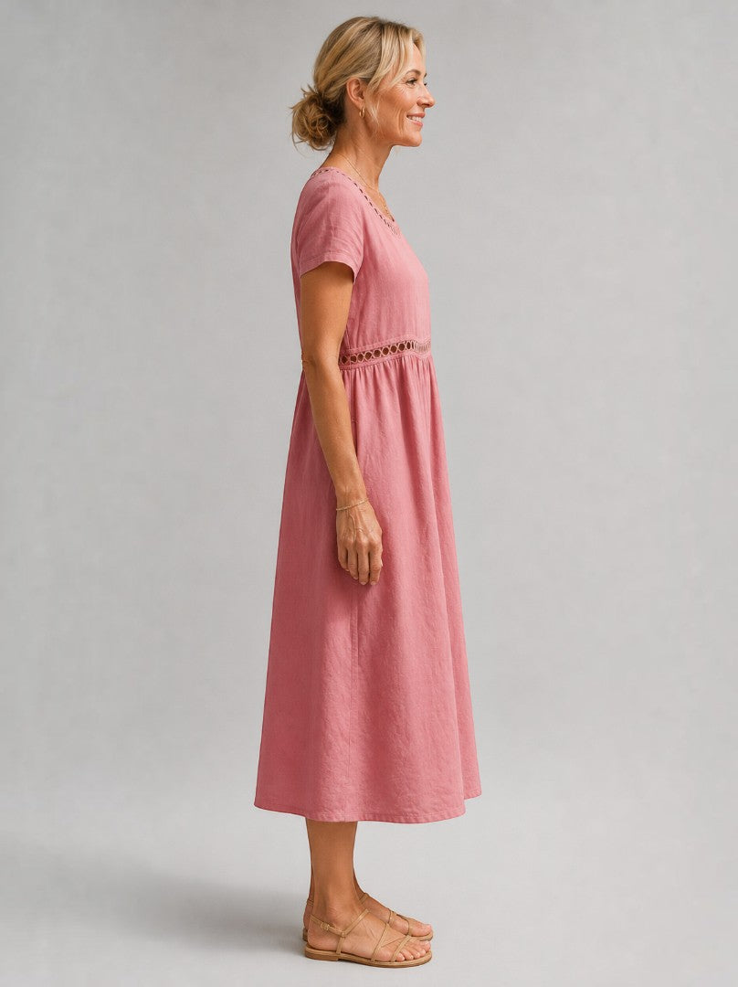 Arantza | Vestido de verano en rosa palo efecto lino