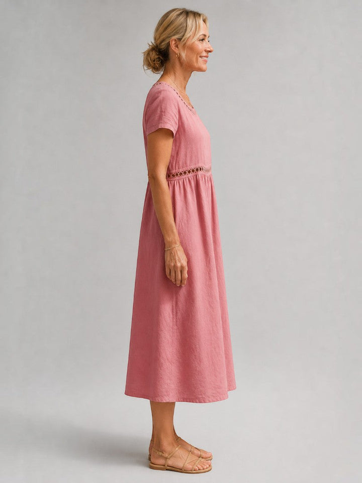 Arantza | Vestido de verano en rosa palo efecto lino