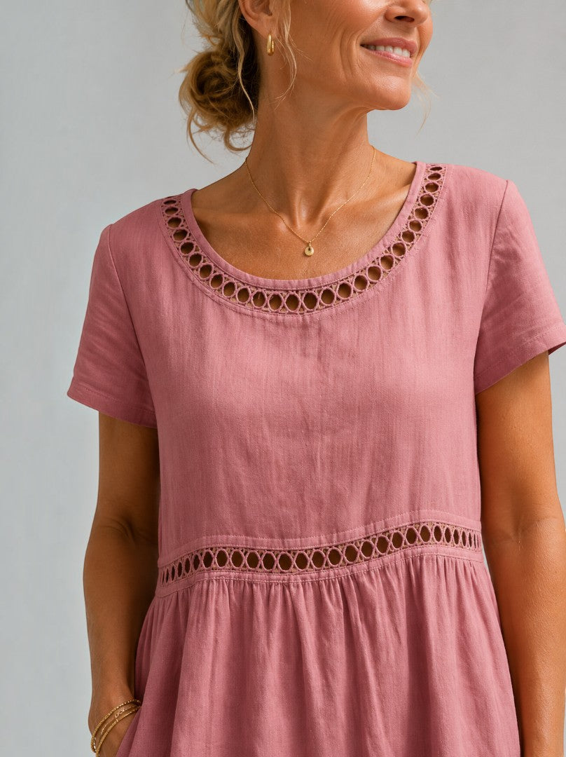 Arantza | Vestido de verano en rosa palo efecto lino