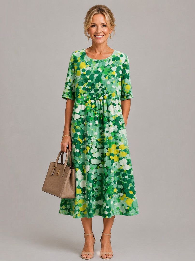 Adela | Vestido midi con flores en acuarela