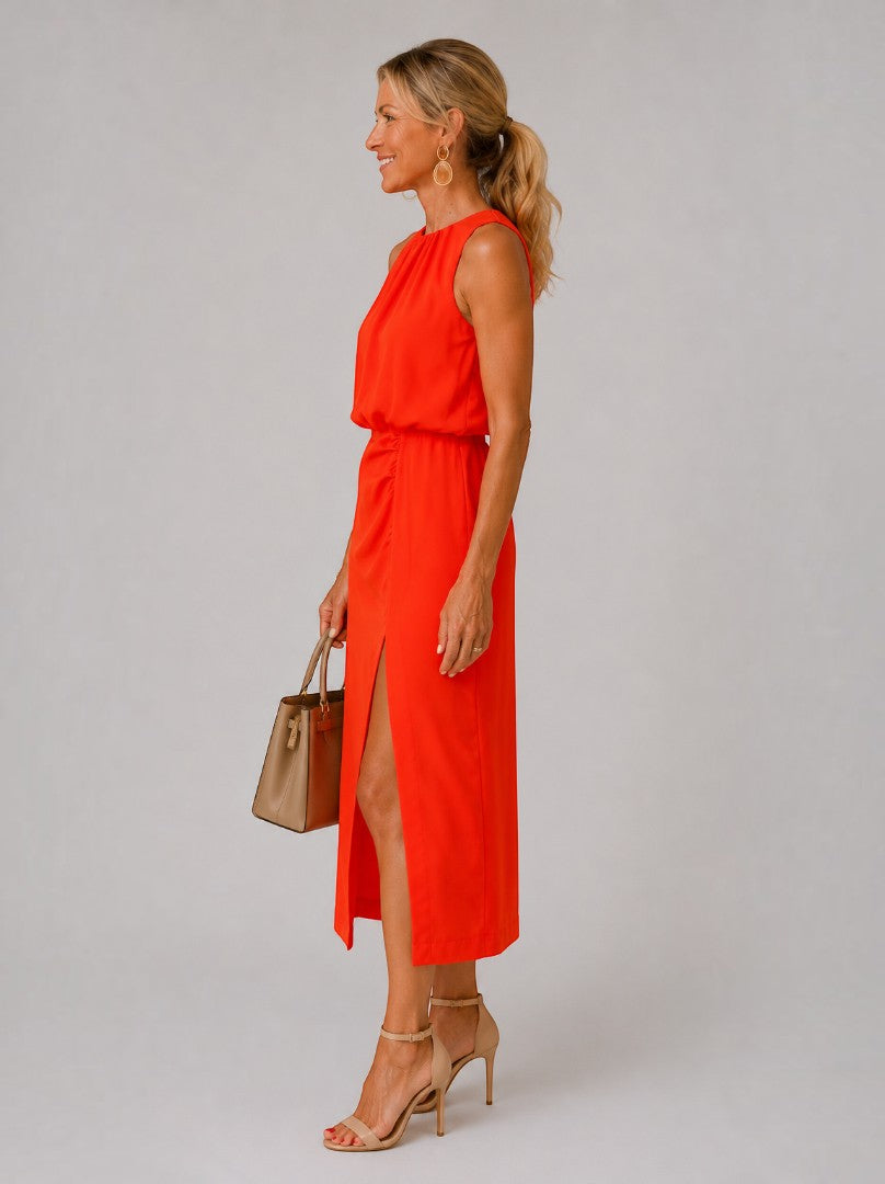 Carmen | Vestido midi rojo con abertura
