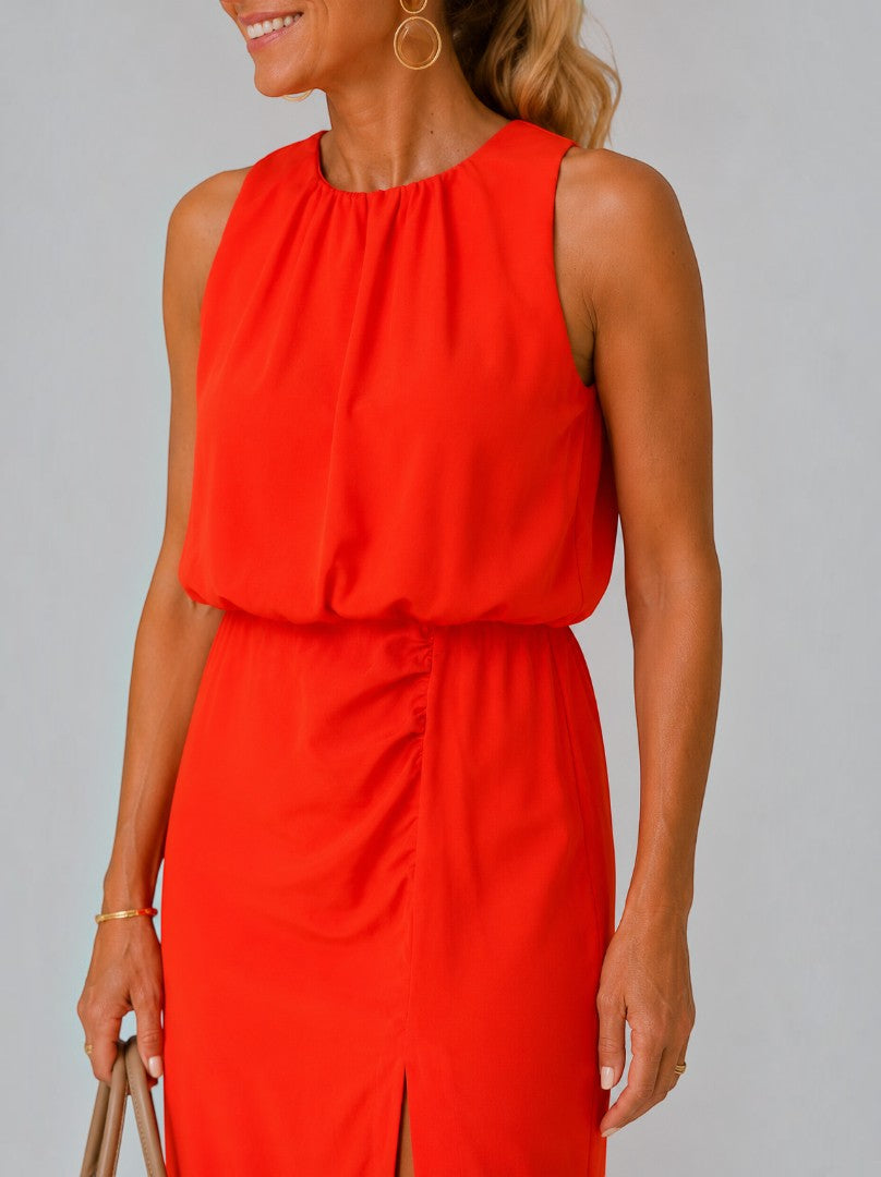 Carmen | Vestido midi rojo con abertura