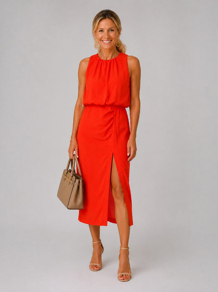 Carmen | Vestido midi rojo con abertura