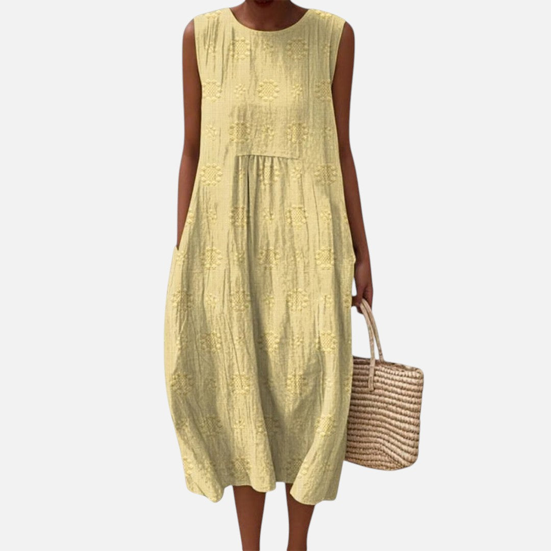 Candela | Vestido midi sin mangas en amarillo limón
