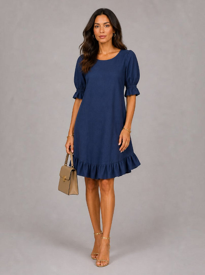 Araceli | Vestido de verano azul marino con volante