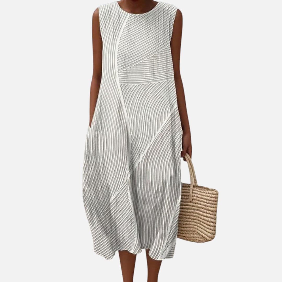 Leonor | Vestido midi sin mangas en blanco con rayas tejidas