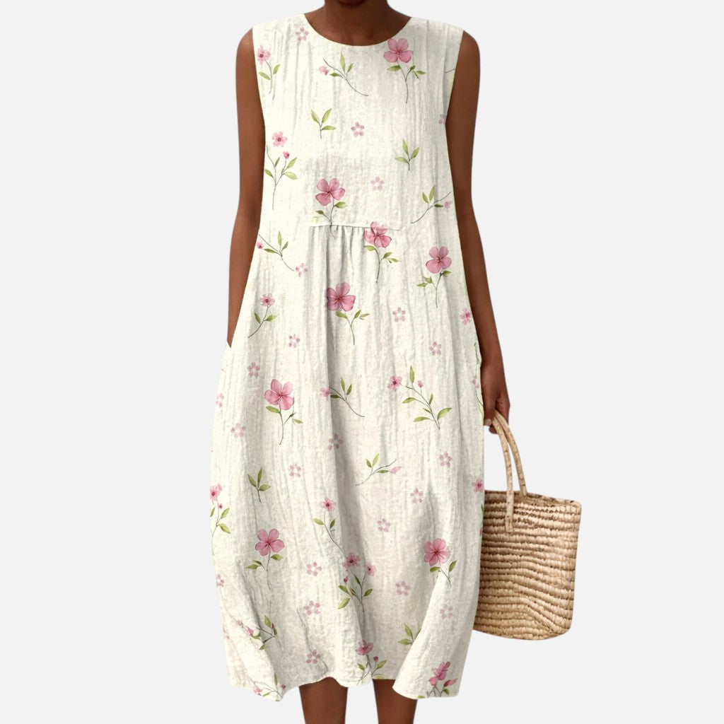 Esperanza | Vestido midi sin mangas con florecillas rosas