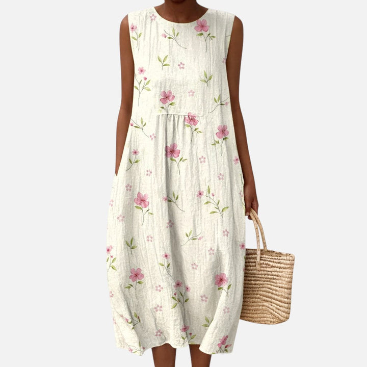 Esperanza | Vestido midi sin mangas con florecillas rosas