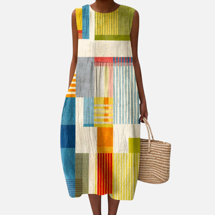 Lorena | Vestido midi sin mangas con planos de color