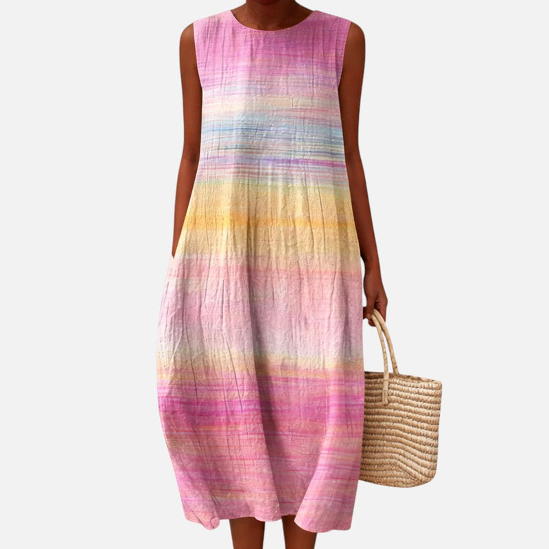 Adela | Vestido midi sin mangas en degradado de colores