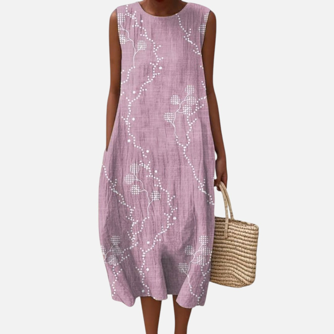 Elisa | Vestido midi sin mangas en lila con hilos de puntos