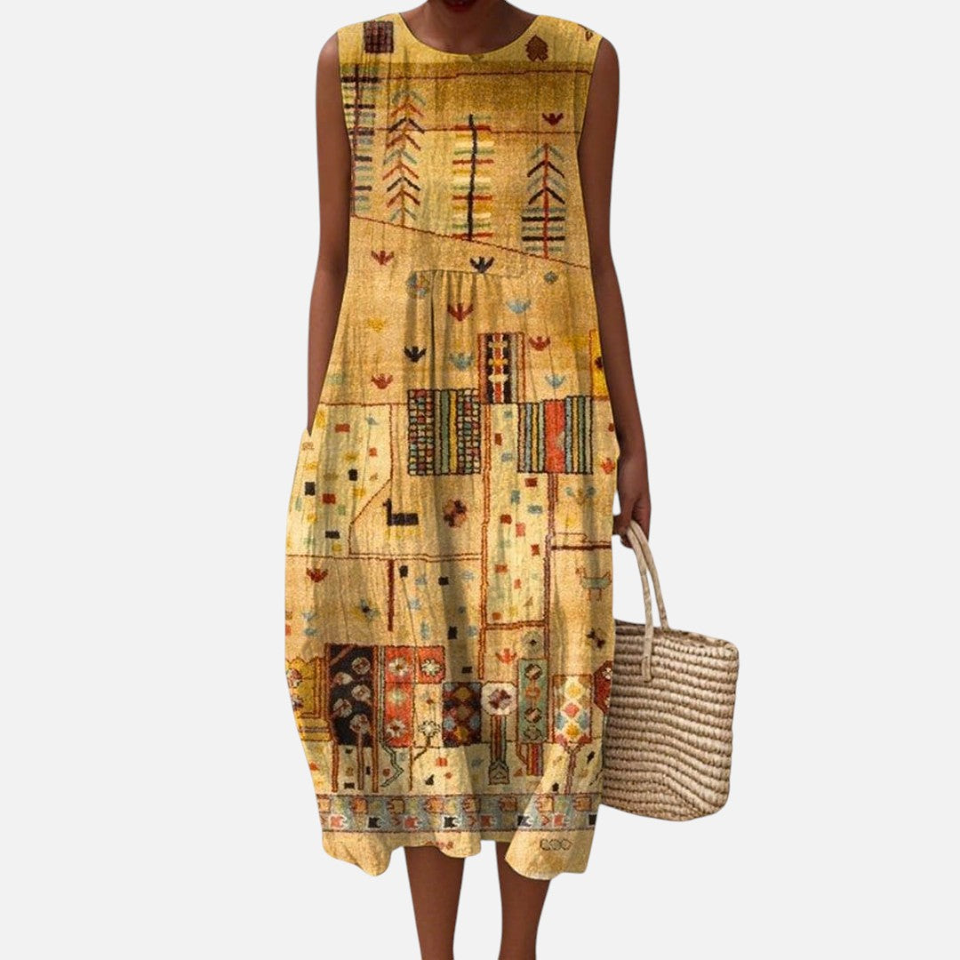Lidia | Vestido midi sin mangas con ornamentos dorados