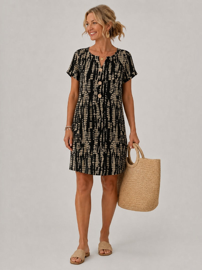 Consuelo | Vestido de verano negro con estampado gráfico