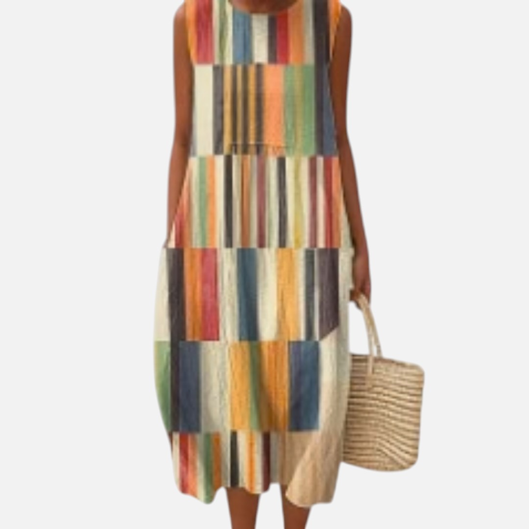 Gabriela | Vestido midi sin mangas con rayas de colores