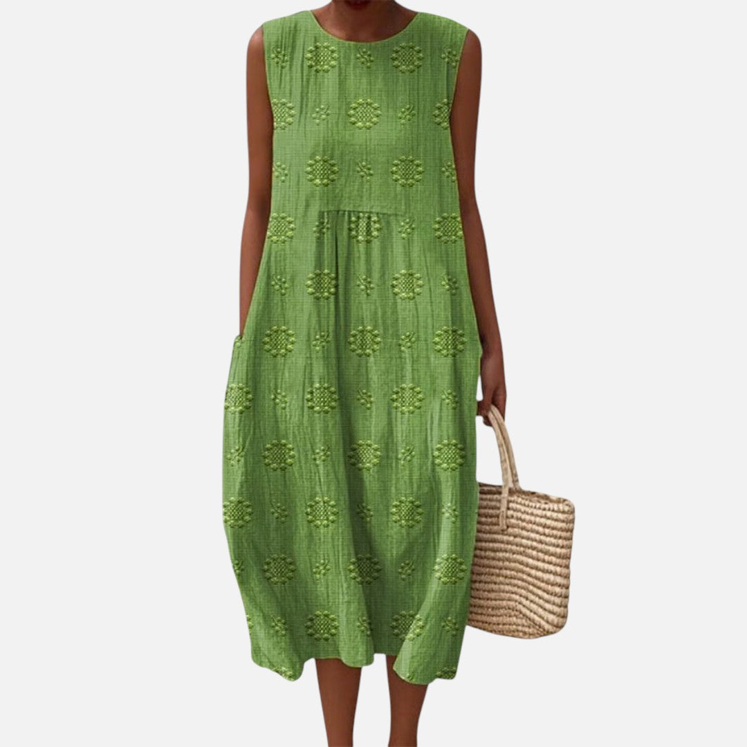 Esther | Vestido midi sin mangas en verde hoja