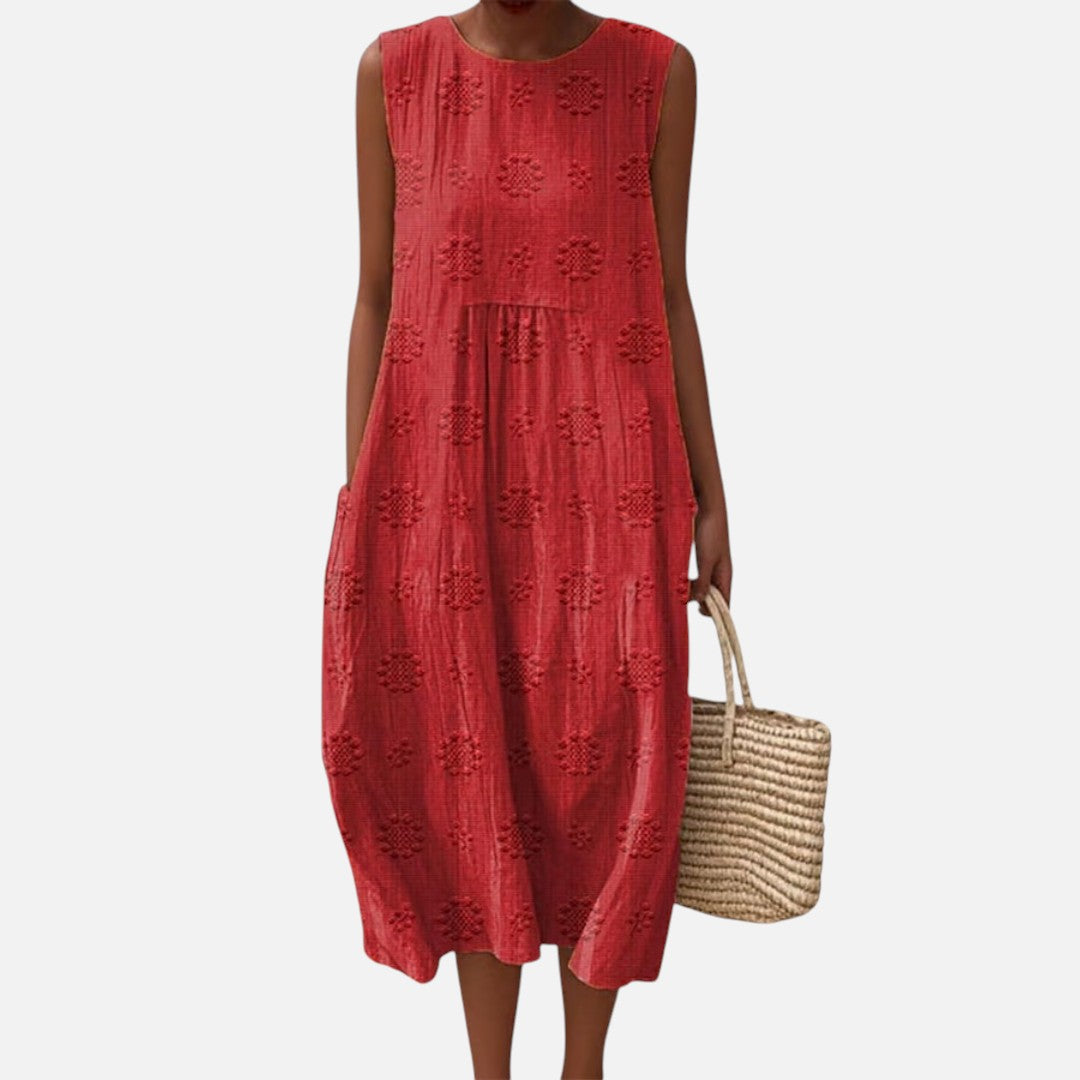 Mariana | Vestido midi sin mangas en rojo