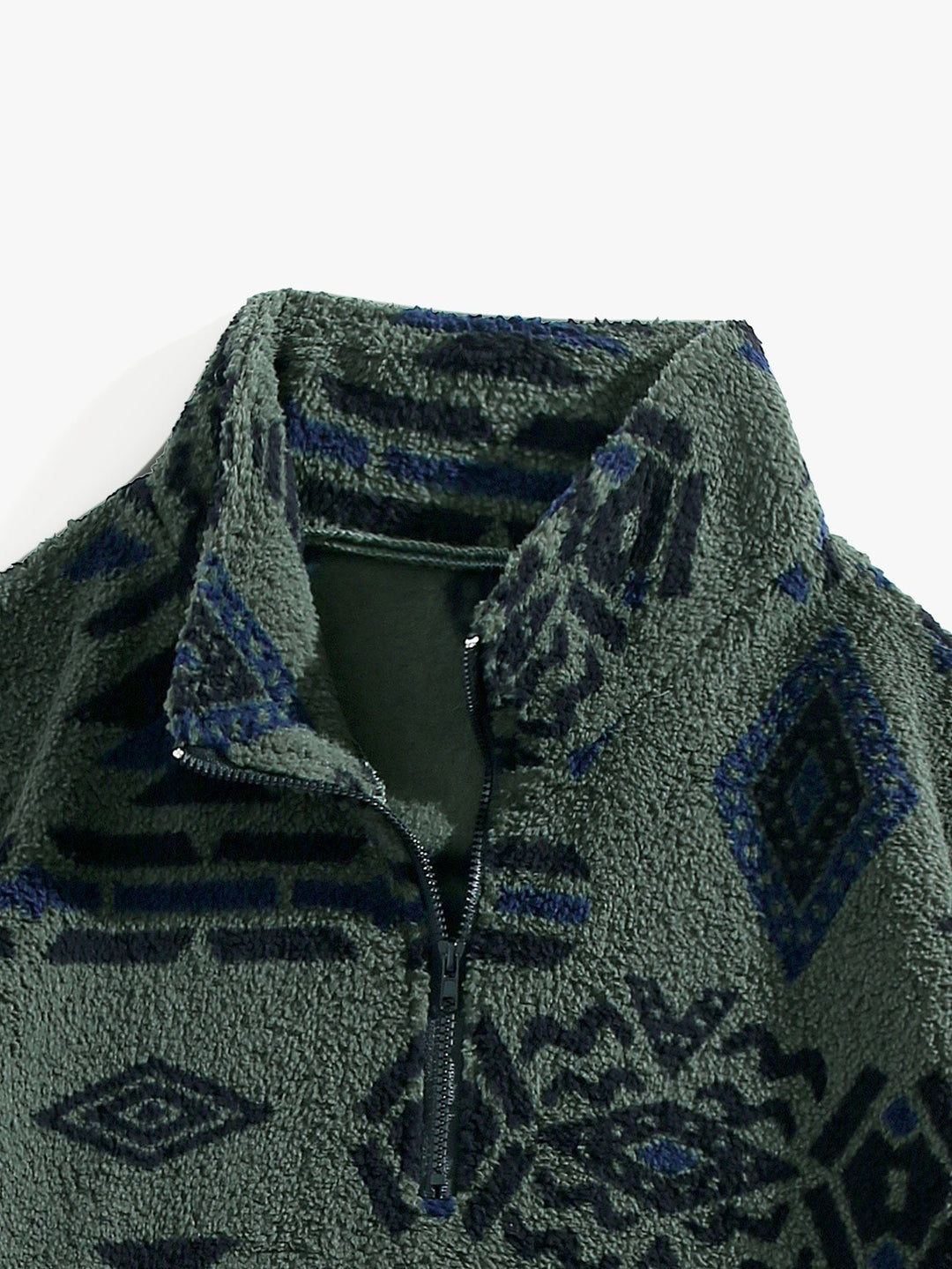 Modesto | Jersey de borreguito con cuello alto, cremallera corta y dibujo azteca