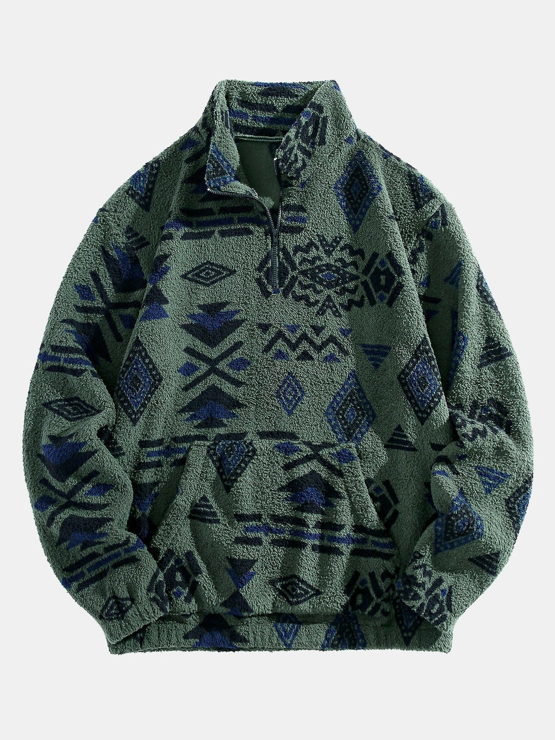 Modesto | Jersey de borreguito con cuello alto, cremallera corta y dibujo azteca