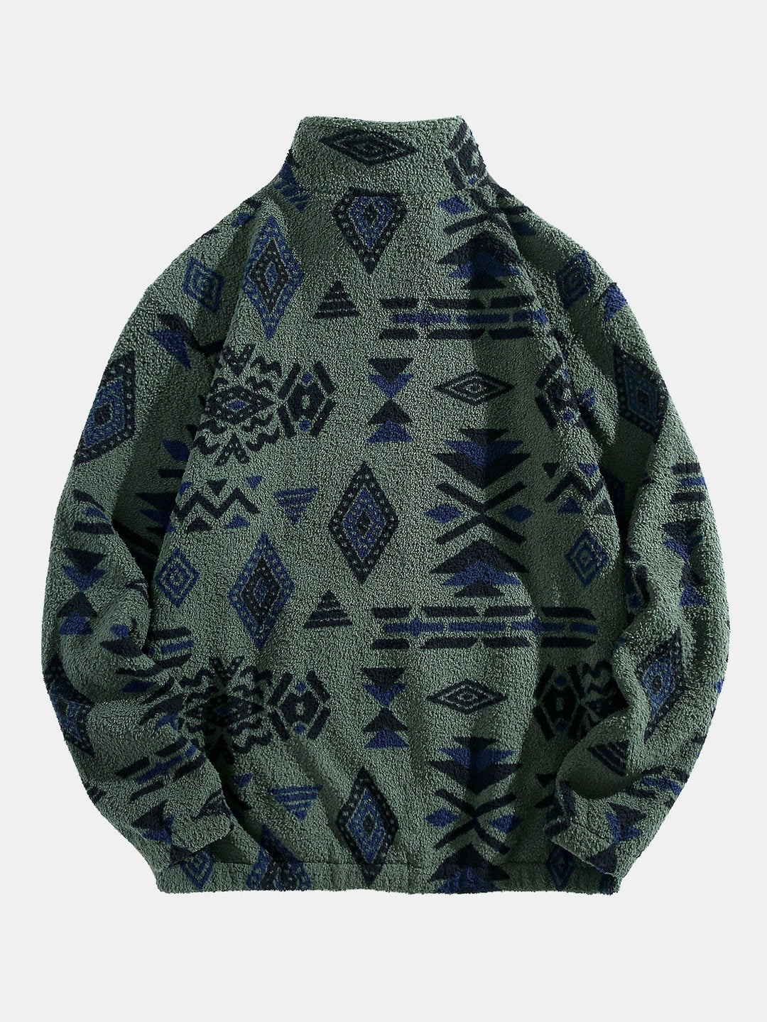 Modesto | Jersey de borreguito con cuello alto, cremallera corta y dibujo azteca