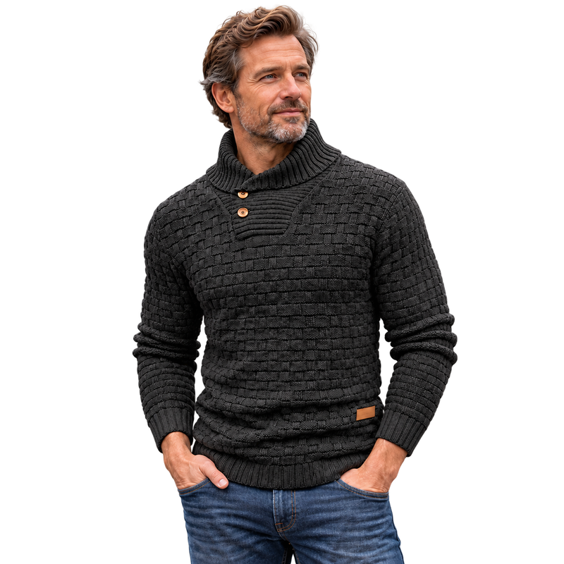 Modesto | Jersey negro texturizado con cuello abotonado