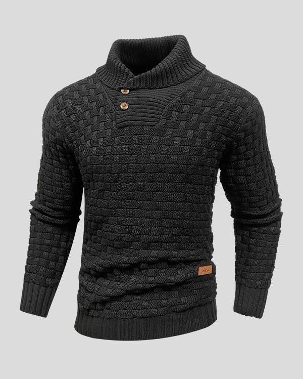 Modesto | Jersey negro texturizado con cuello abotonado
