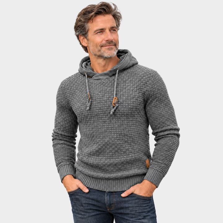 Moisés | Sudadera de punto gris con capucha y textura