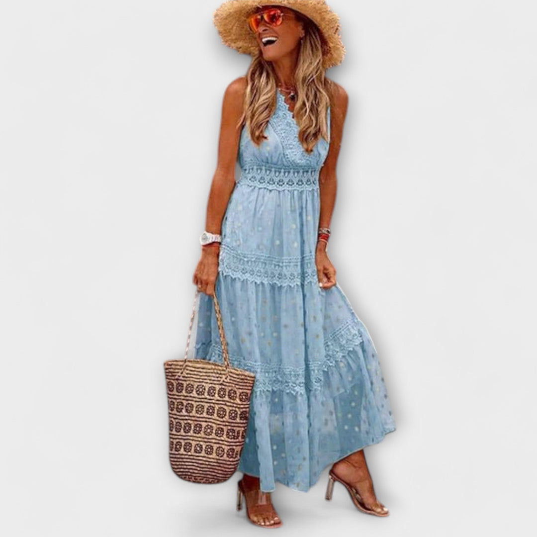 Celia | Vestido maxi boho con detalles de encaje