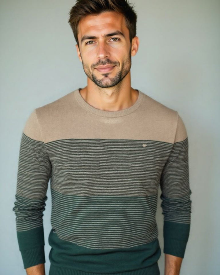 Natalio | Jersey verde de bloques de color con cuello redondo