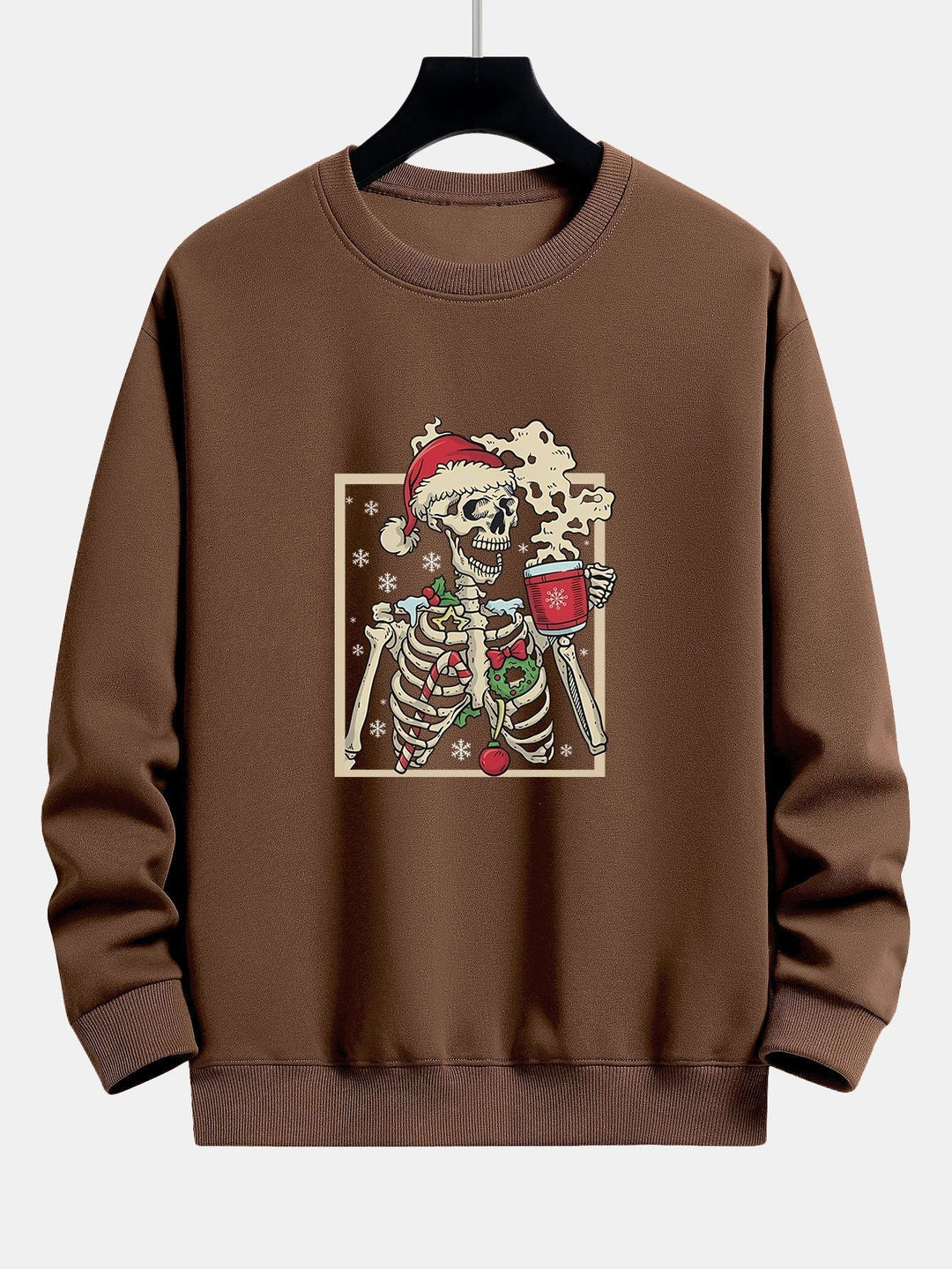 Néstor | Sudadera navideña con estampado de esqueletos y café