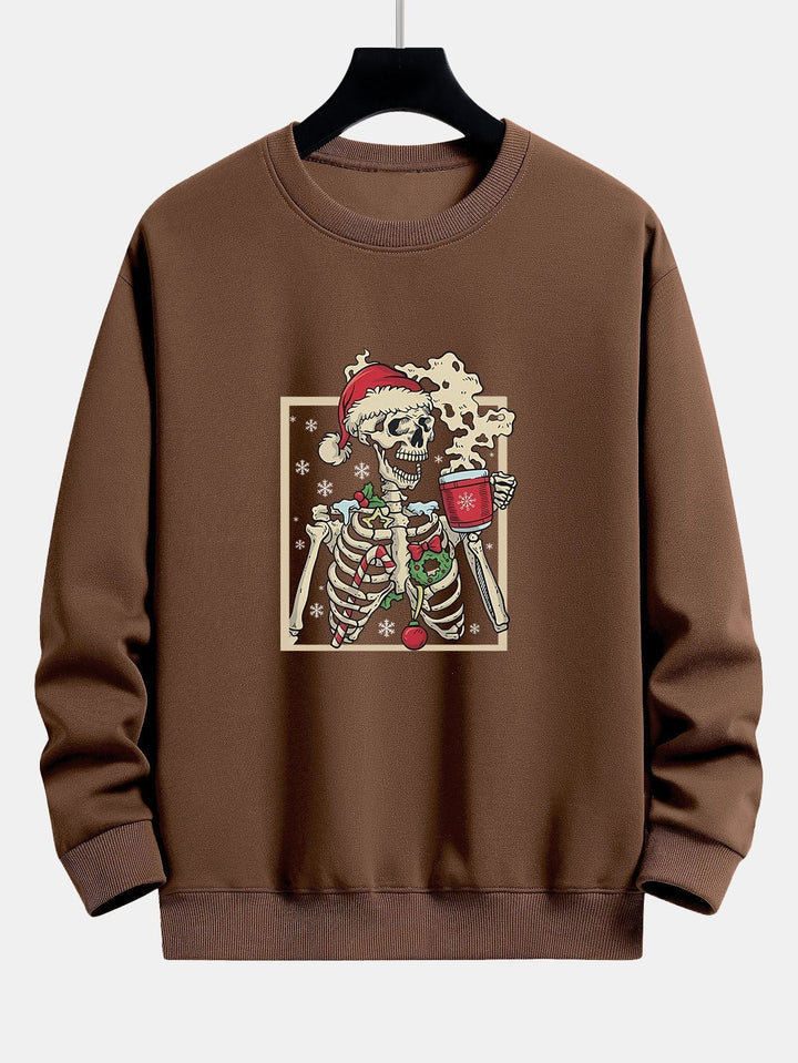 Néstor | Sudadera navideña con estampado de esqueletos y café