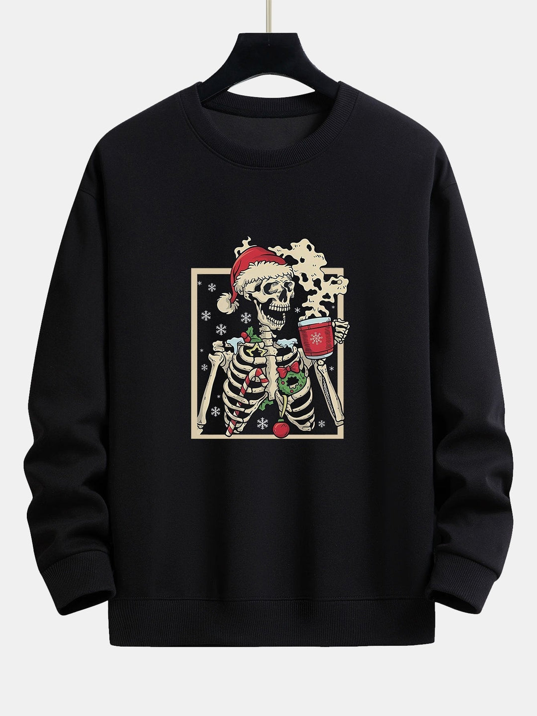 Néstor | Sudadera navideña con estampado de esqueletos y café