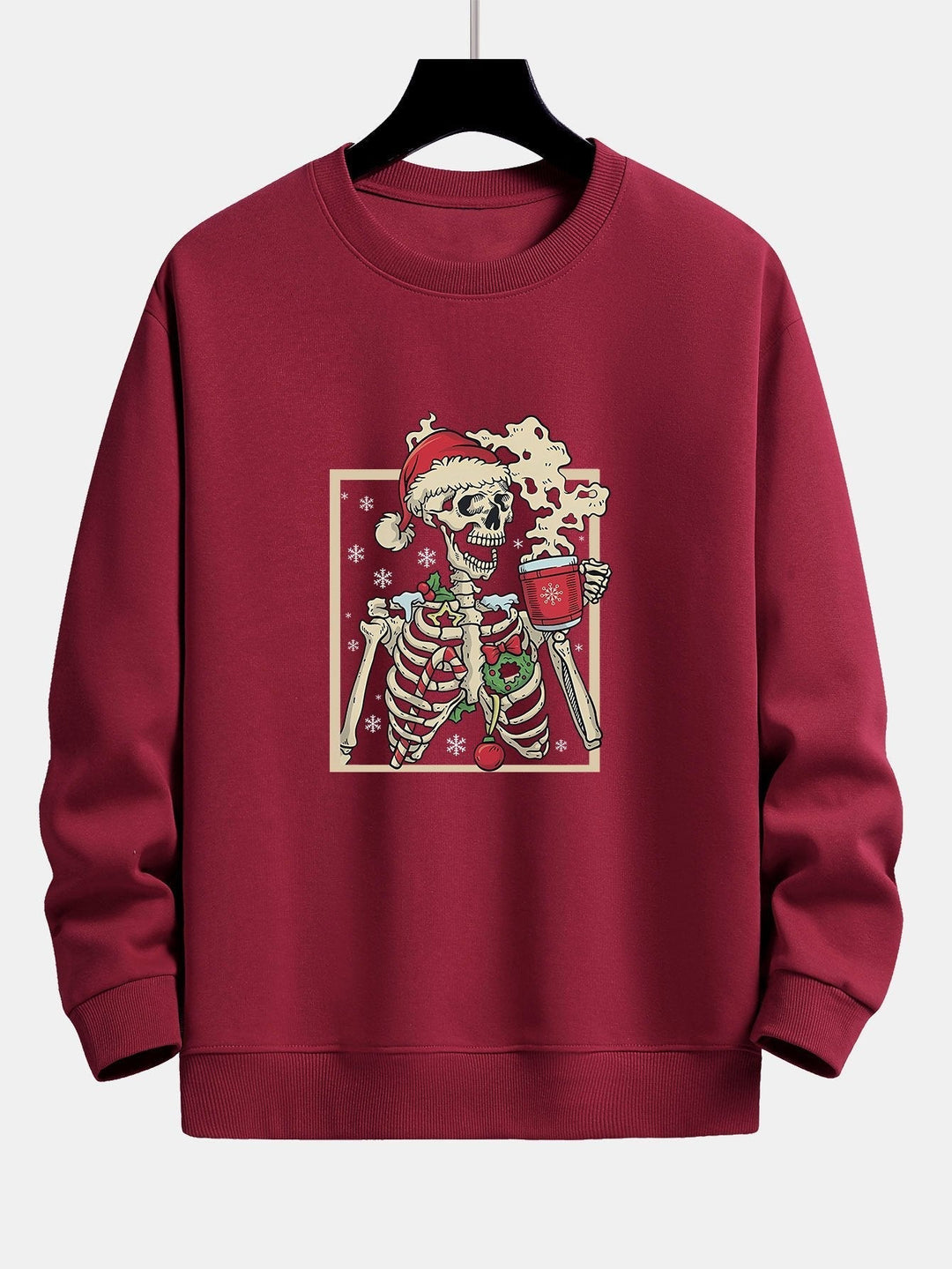 Néstor | Sudadera navideña con estampado de esqueletos y café