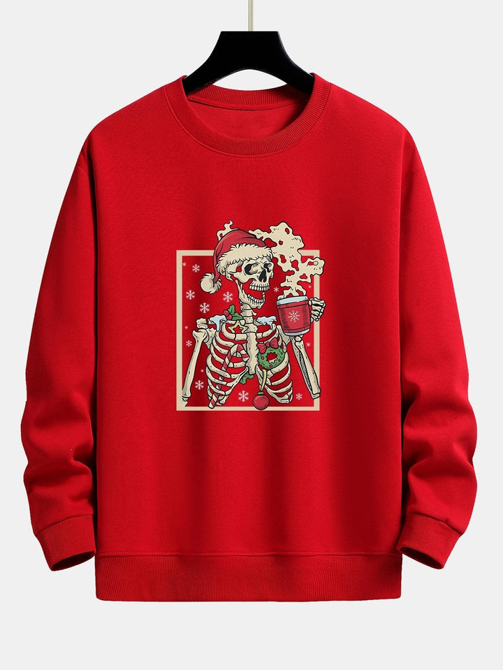 Néstor | Sudadera navideña con estampado de esqueletos y café