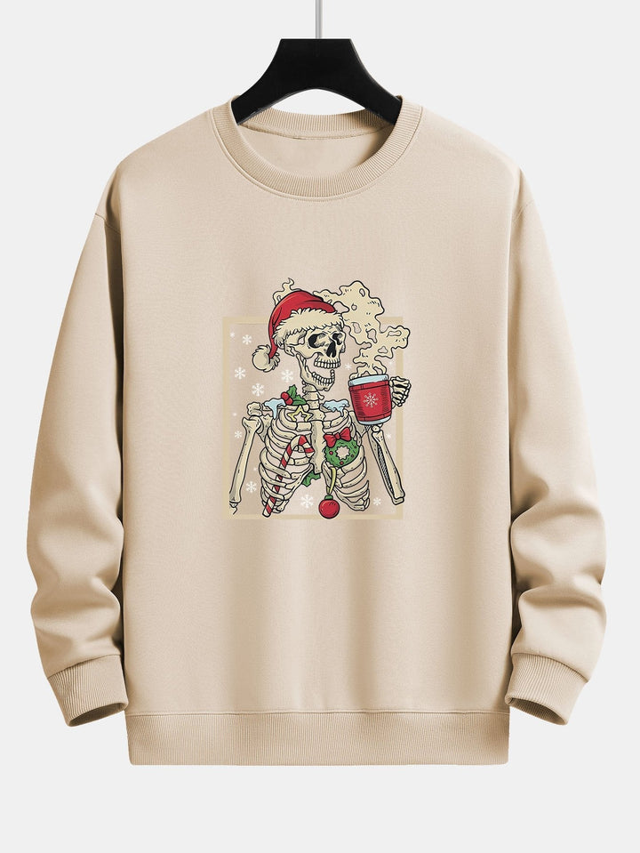 Néstor | Sudadera navideña con estampado de esqueletos y café