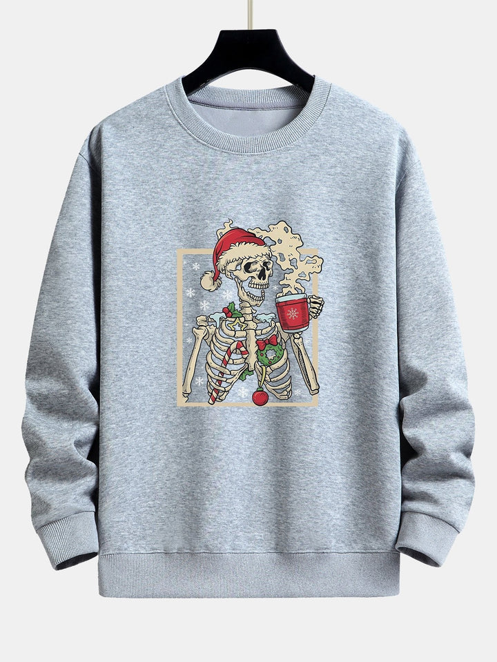 Néstor | Sudadera navideña con estampado de esqueletos y café