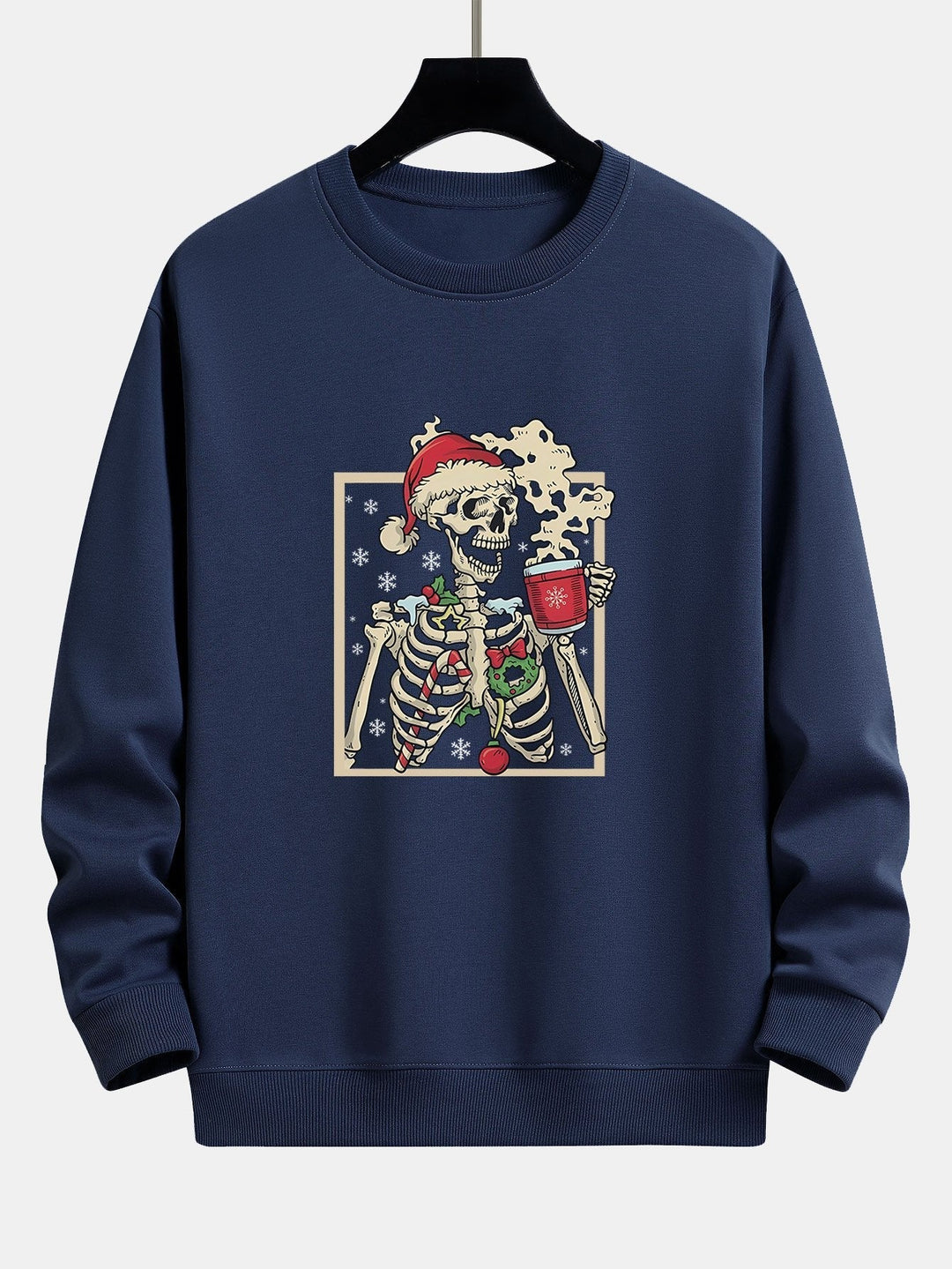 Néstor | Sudadera navideña con estampado de esqueletos y café
