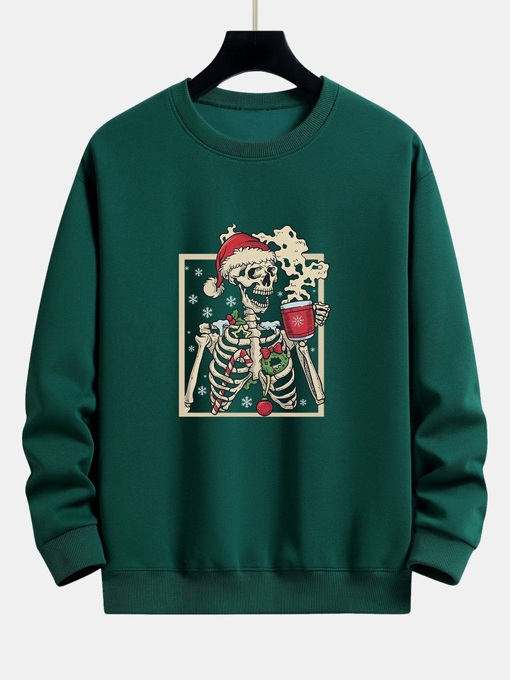 Néstor | Sudadera navideña con estampado de esqueletos y café